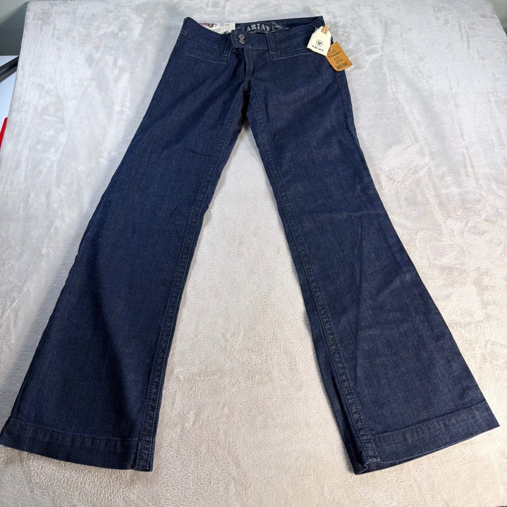 Ariat Trouser Mid Rise Wide Leg Women 27R Blue Cotton Blend Western Jean